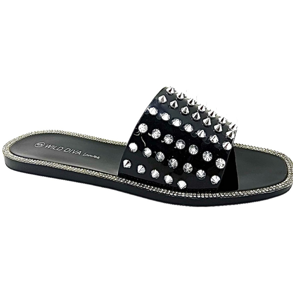 Wild Diva Jaycelyn Jelly With An Attitude Studded Slides Bk Sz 7 NWOT